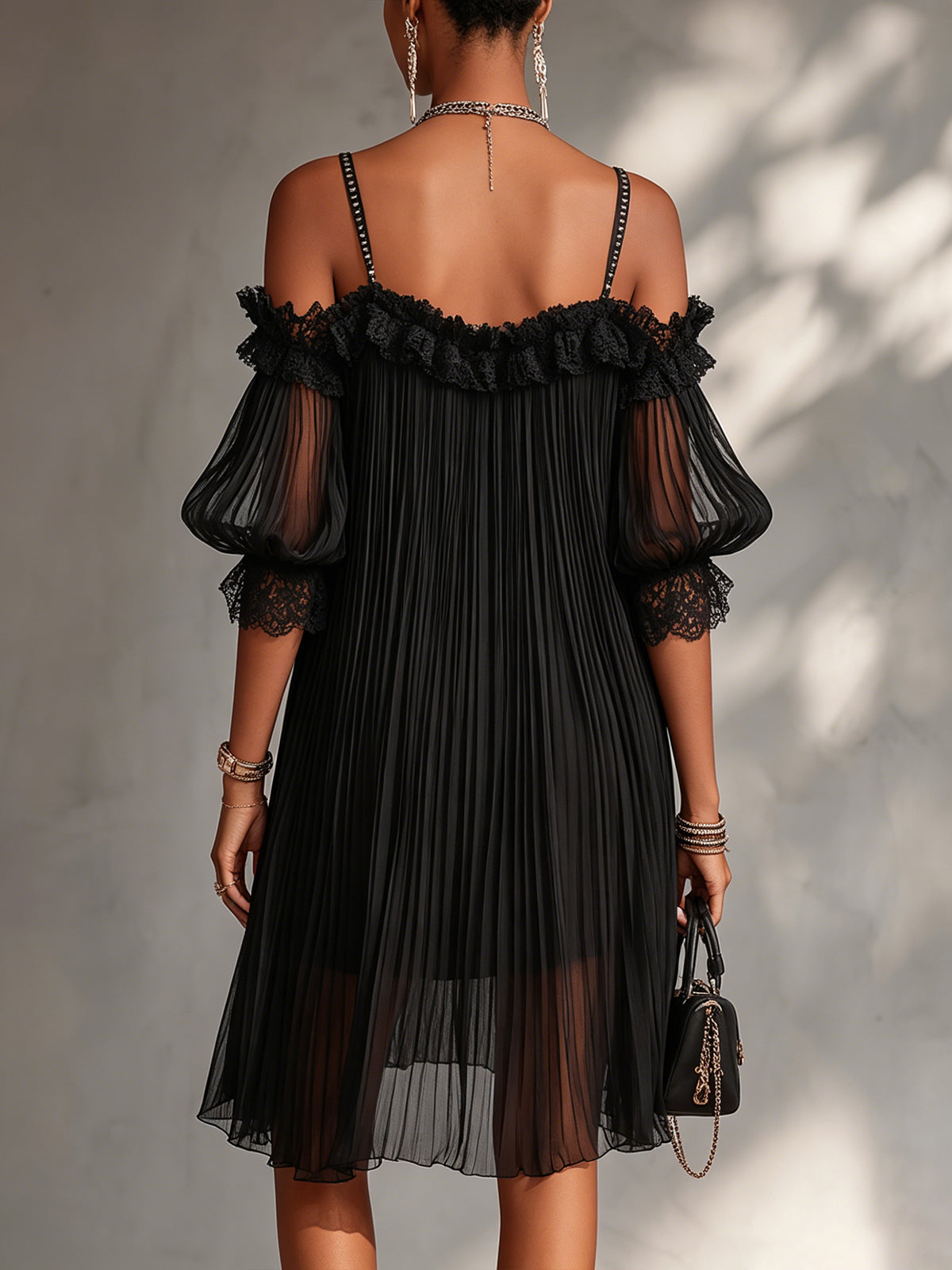 Damen Elegantes Minikleid aus Musselin mit Spitze