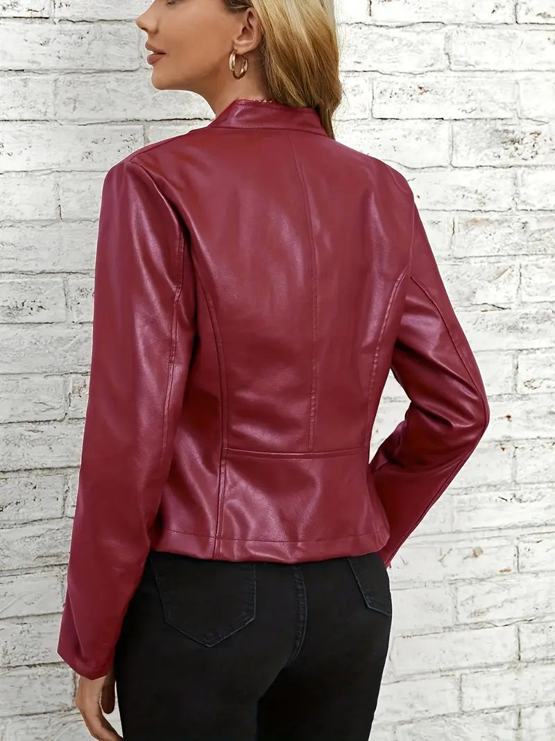 Raffinierte Lederjacke Lange Ärmel mit Reißverschluss und Taschen