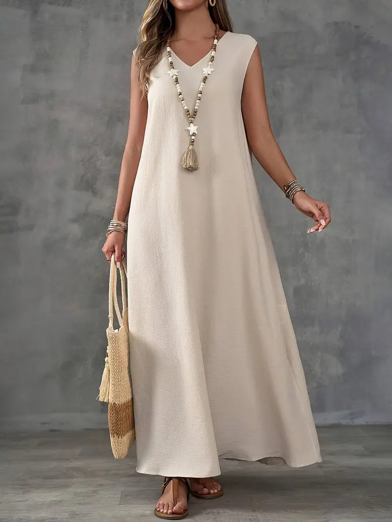 Ärmelloses Kleid mit V-Ausschnitt und Schlitz Apricot Luftiges & modisches Sommerkleid