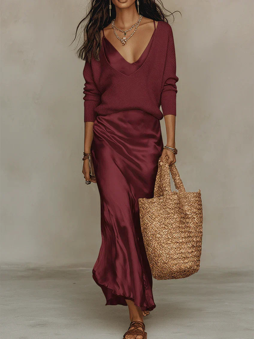 Damen Elegantes Midikleid aus Satin