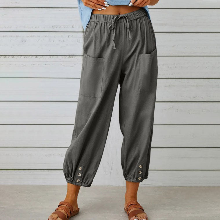 Damen Elegante Weite Hose aus Baumwolle und Leinen