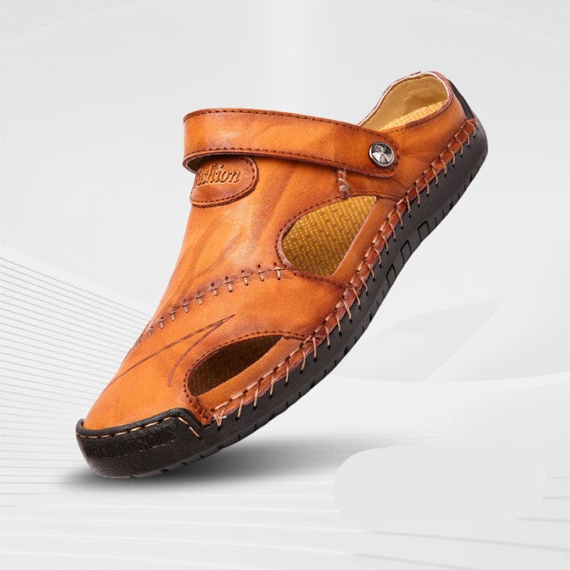 Herren-Ledersandalen mit verstellbarem Klettverschluss