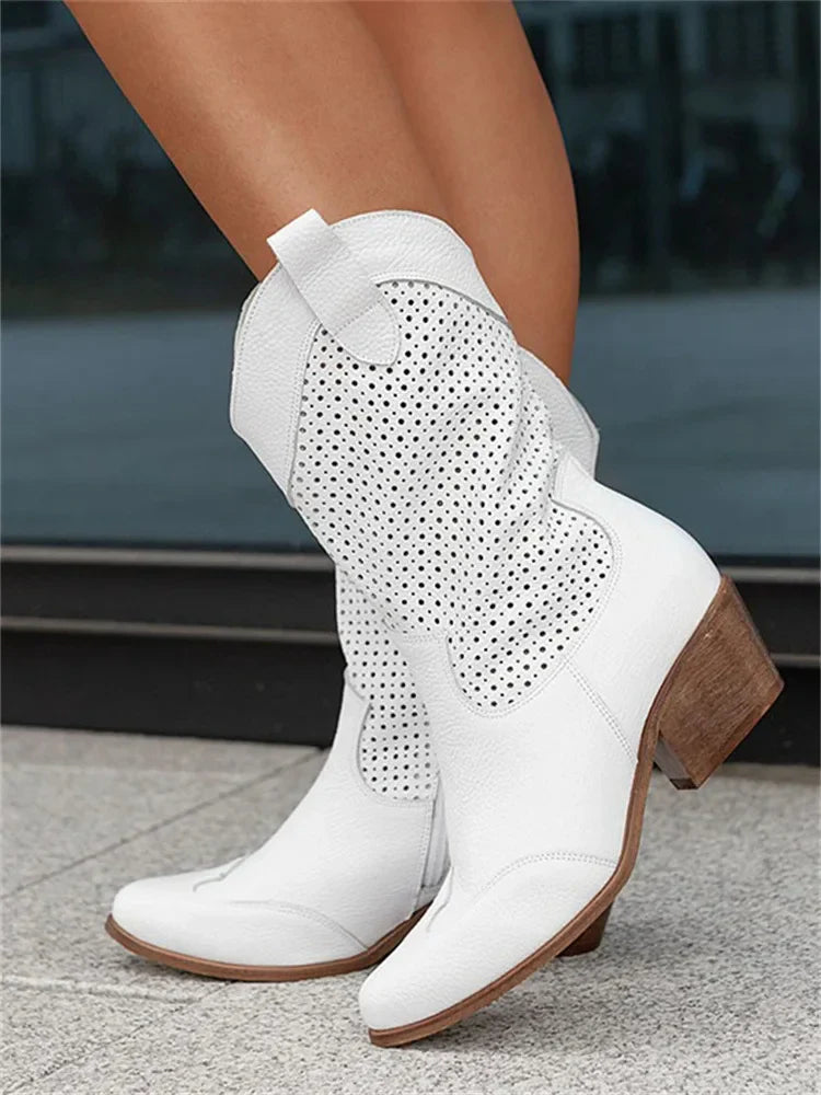 Western-Cowboystiefel mit niedrigem Absatz und Schaft bis zur Wadenmitte