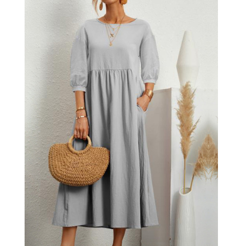 Gesmoktes Midikleid mit Laternenärmeln