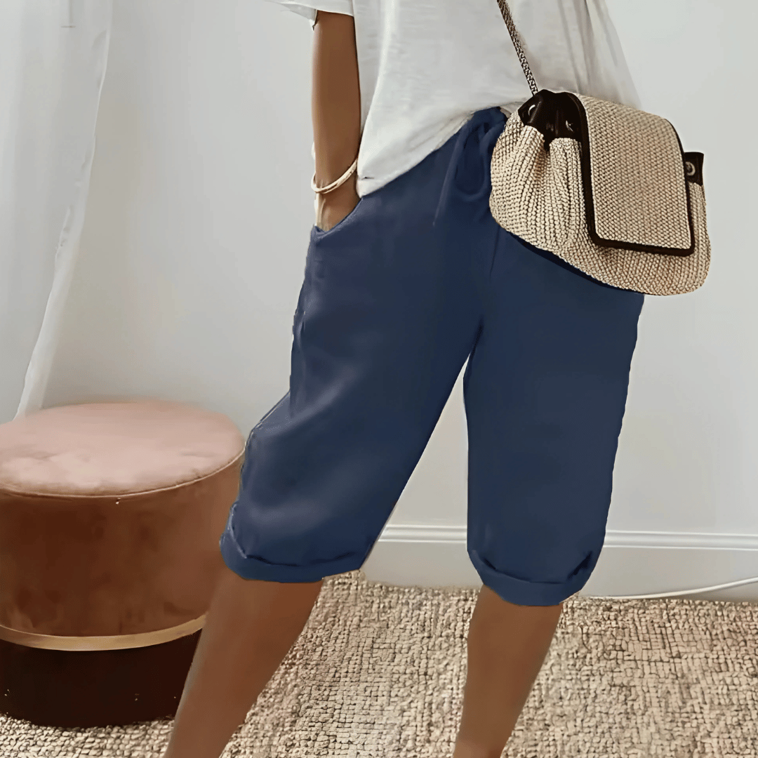 Knielange Haremsshorts aus Baumwollleinen für Damen