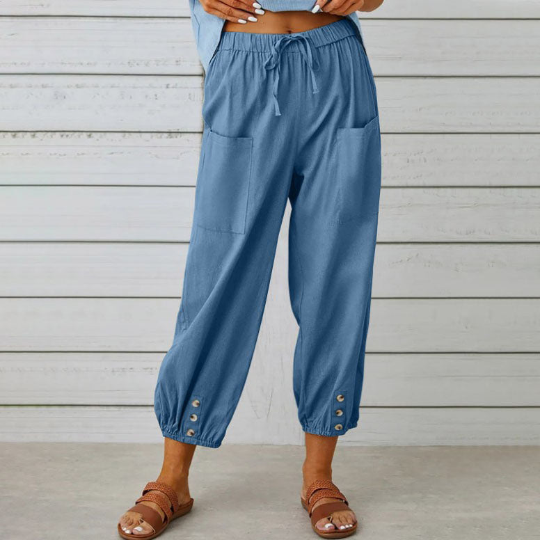 Damen Elegante Weite Hose aus Baumwolle und Leinen