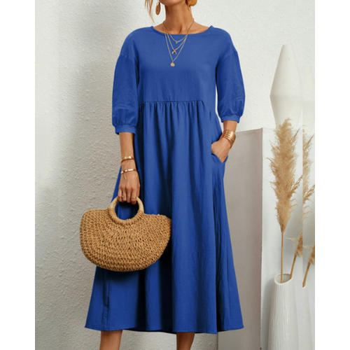 Gesmoktes Midikleid mit Laternenärmeln