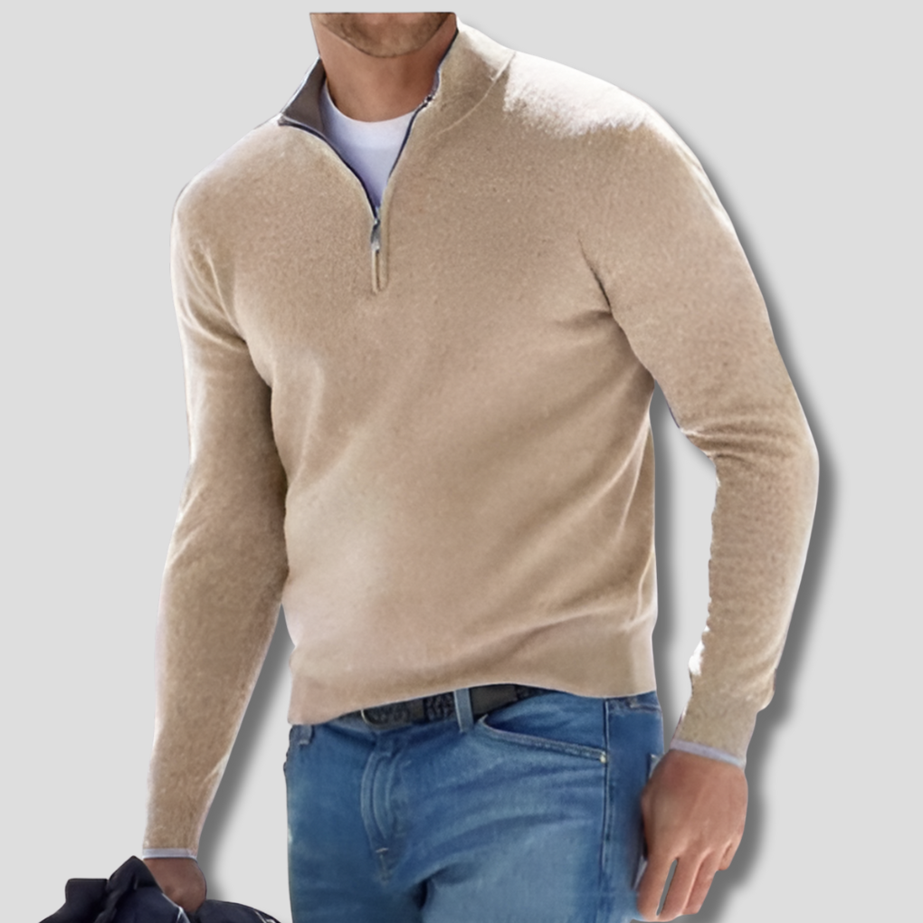 Herren-Strickpullover aus Baumwolle mit Reißverschlusskragen