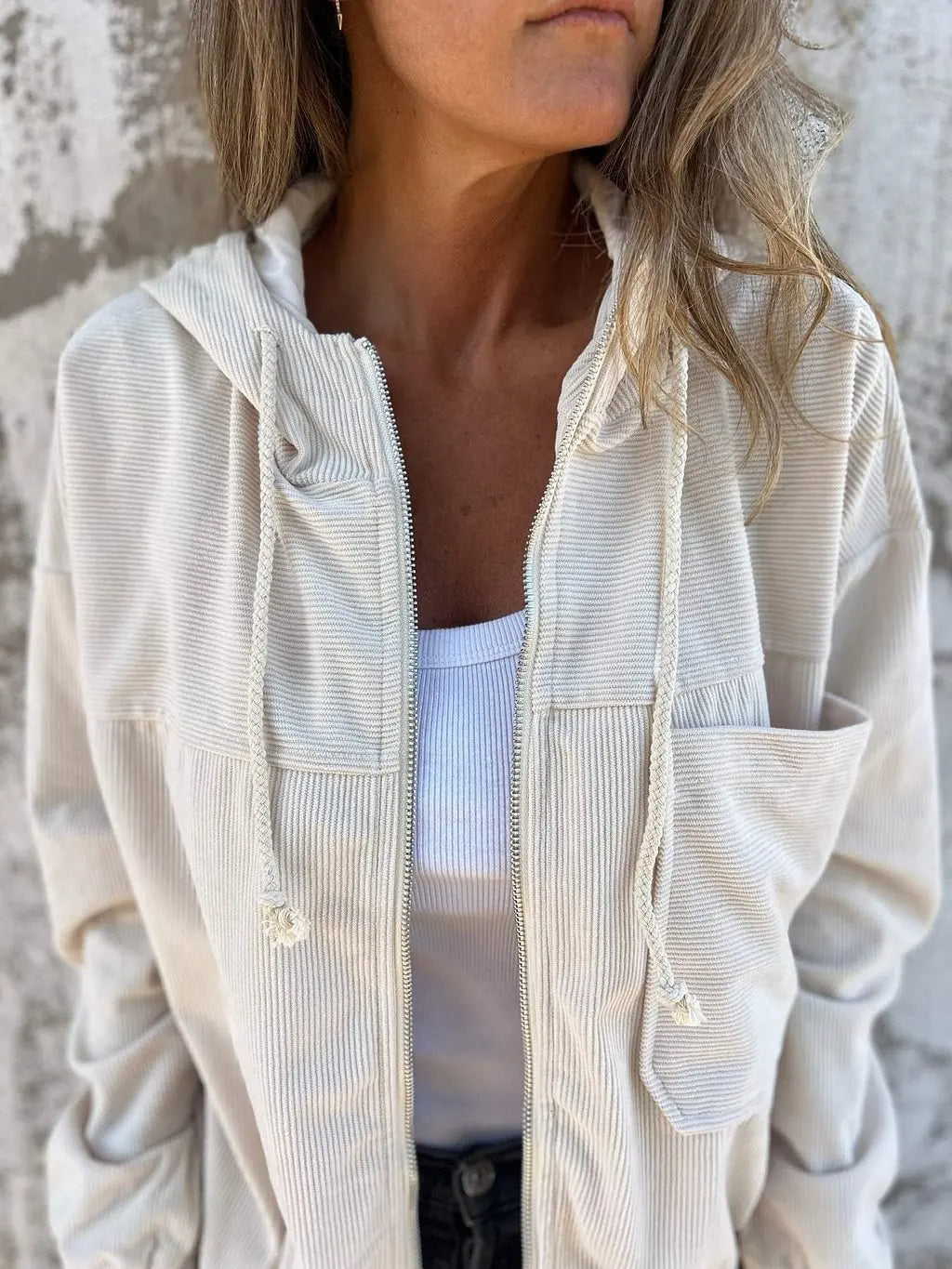 Casual Corduroy Jacke mit Kapuze