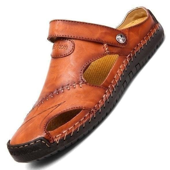 Herren-Ledersandalen mit verstellbarem Klettverschluss