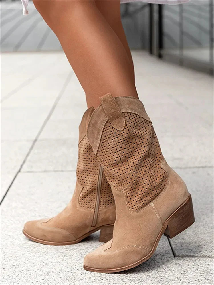 Western-Cowboystiefel mit niedrigem Absatz und Schaft bis zur Wadenmitte