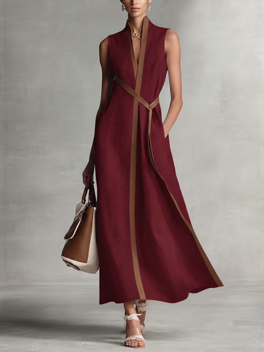 Damen Elegantes Ärmelloses Leinenkleid