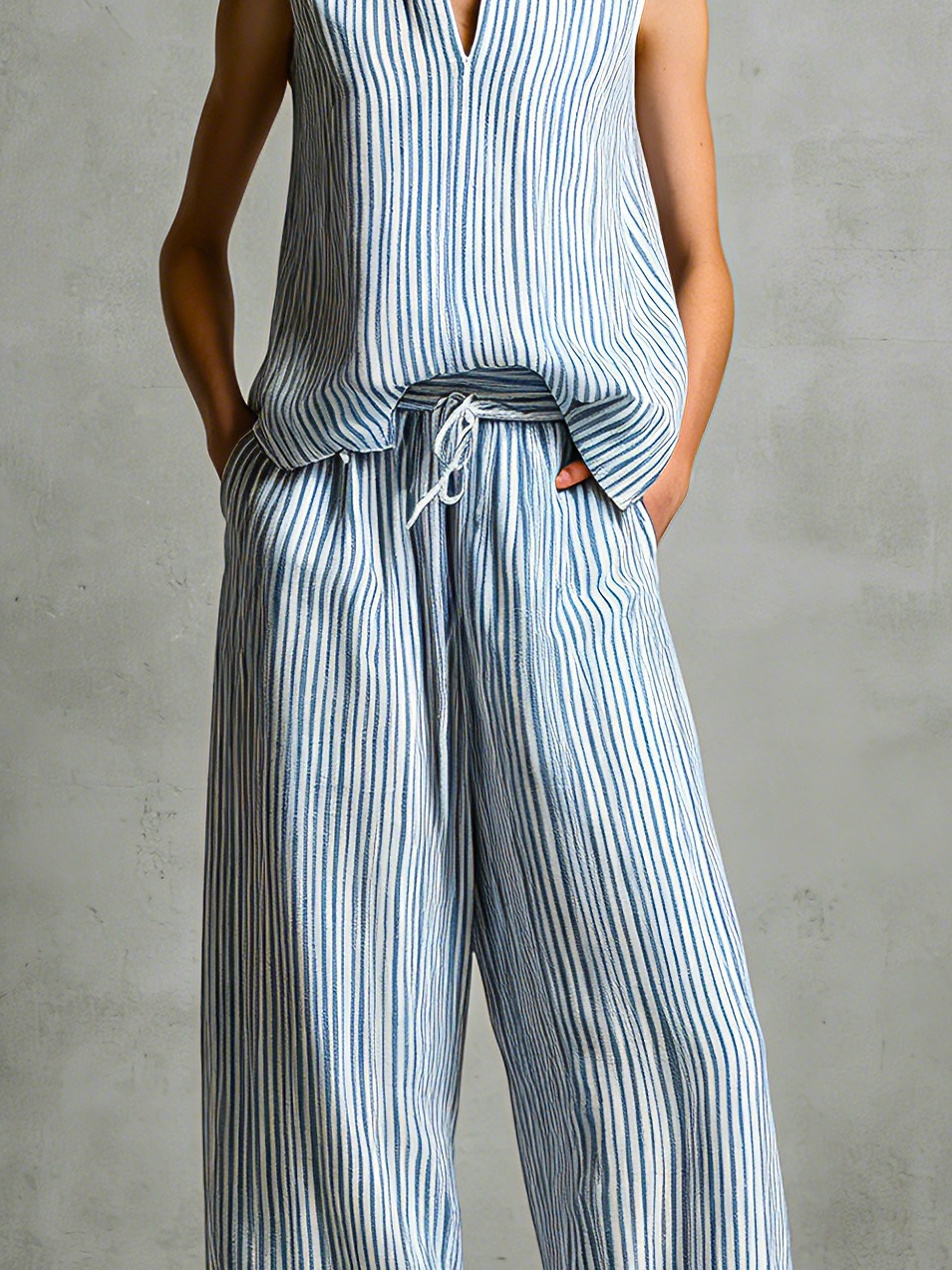 Damen Elegantes Gestreiftes Palazzo-Set