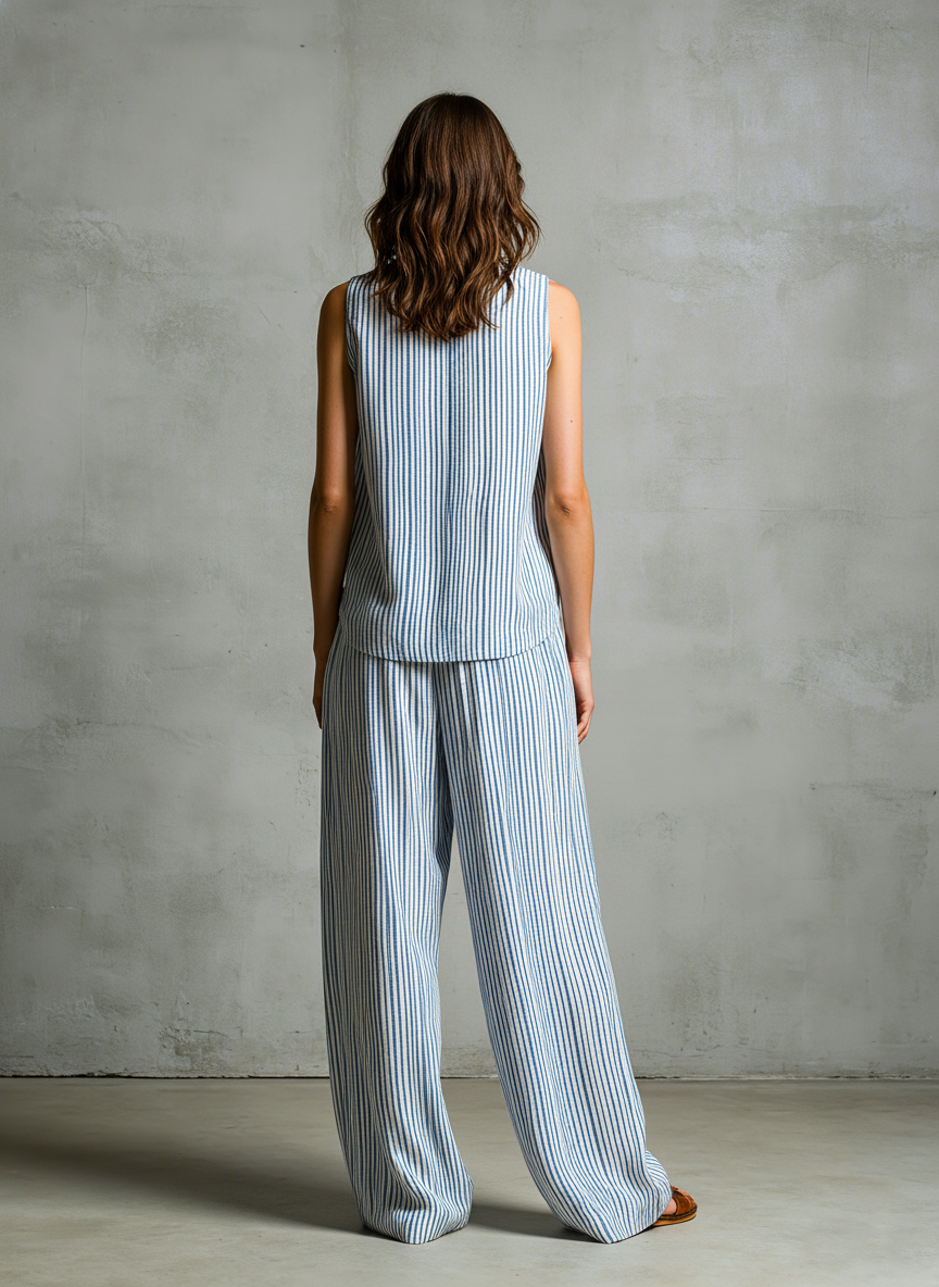 Damen Elegantes Gestreiftes Palazzo-Set