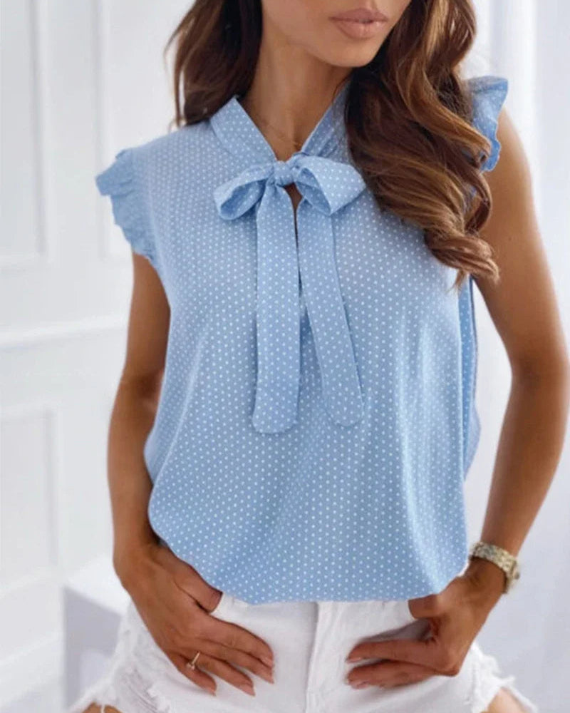 Ärmellose Bluse mit Rüschen und Schleifendetail