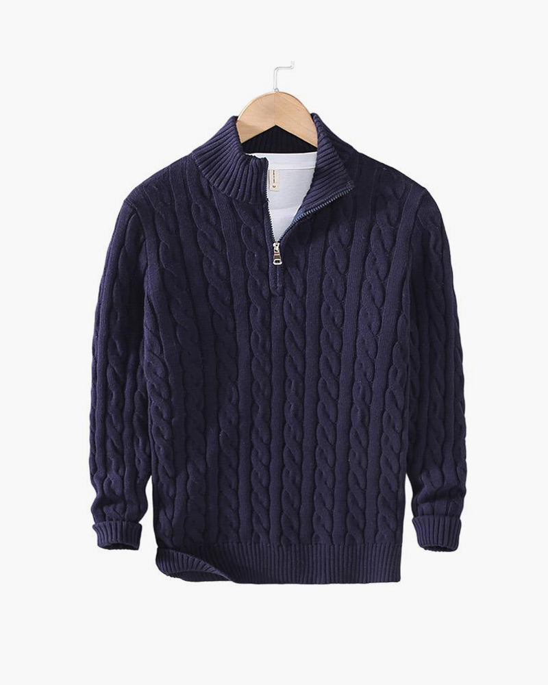Herren Zip-Pullover Aus Baumwolle mit Zopfmuster