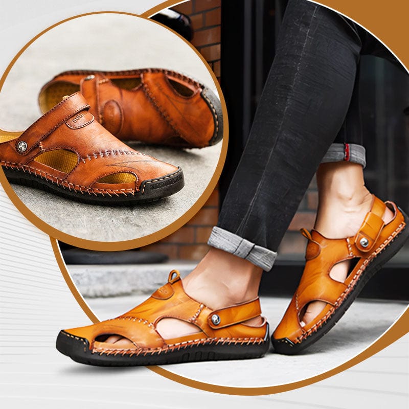 Herren-Ledersandalen mit verstellbarem Klettverschluss