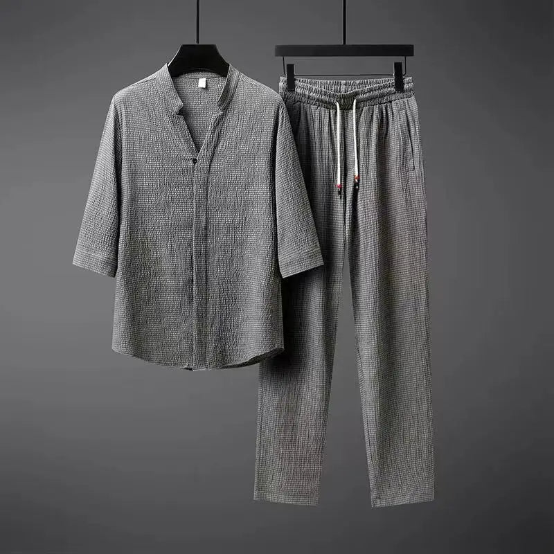 Vintage Leinen Trainingsanzug Herren 2-teiliges Set Klassischer Komfort mit modernem Twist