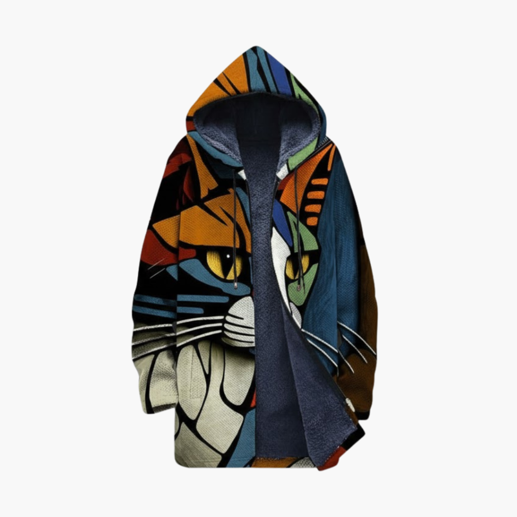 Unisex Kapuzenzipper mit Katzenmotiv