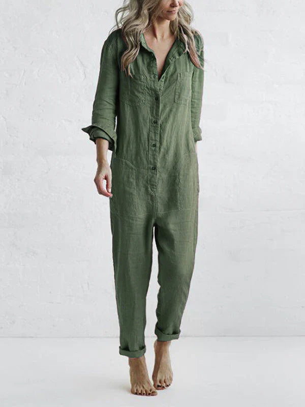 Damen-Jumpsuit aus Baumwoll-Leinen-Mix mit Vintage-Charme