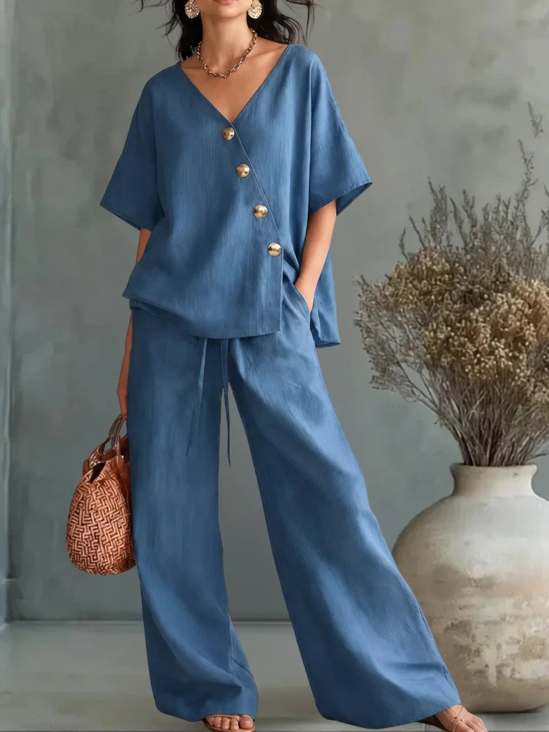 Damen Eleganter Hosenanzug mit V-Ausschnitt