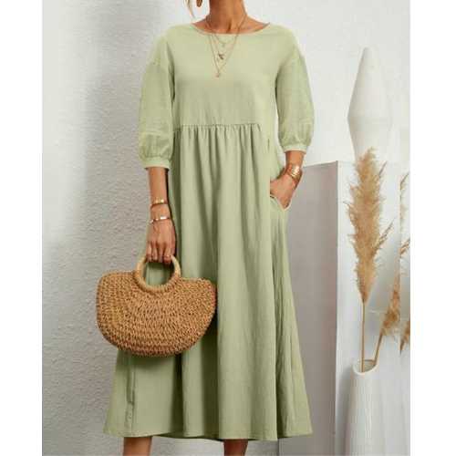Gesmoktes Midikleid mit Laternenärmeln