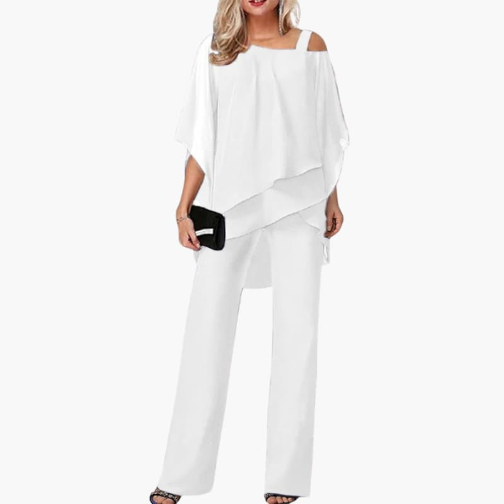 Damen-Jumpsuit mit kaltem Schulterdesign und weitem Bein