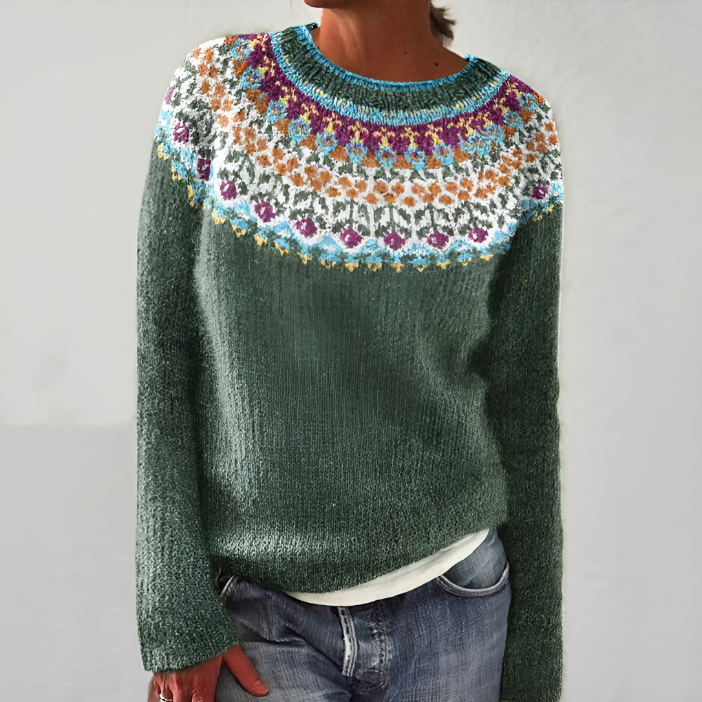 Damenpullover mit Gartenmuster