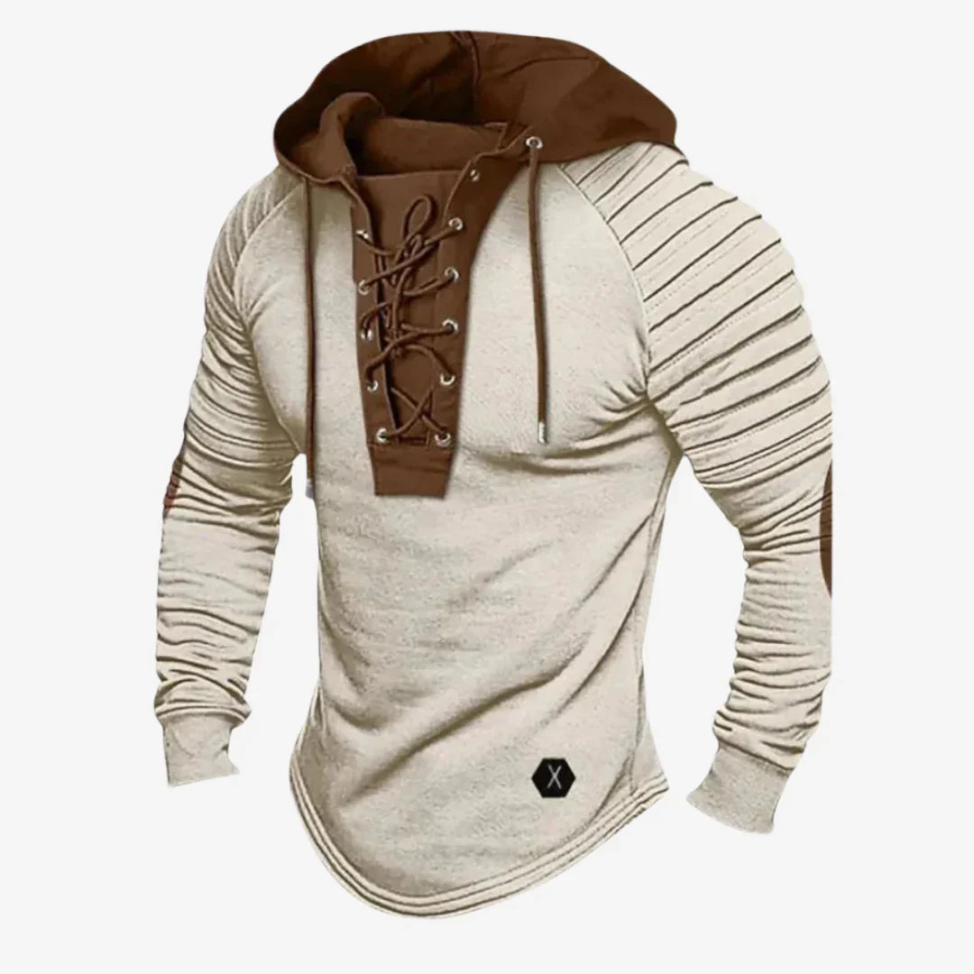 Herren-Sweatshirt mit Schnürung am Ausschnitt und bequemer Kapuze