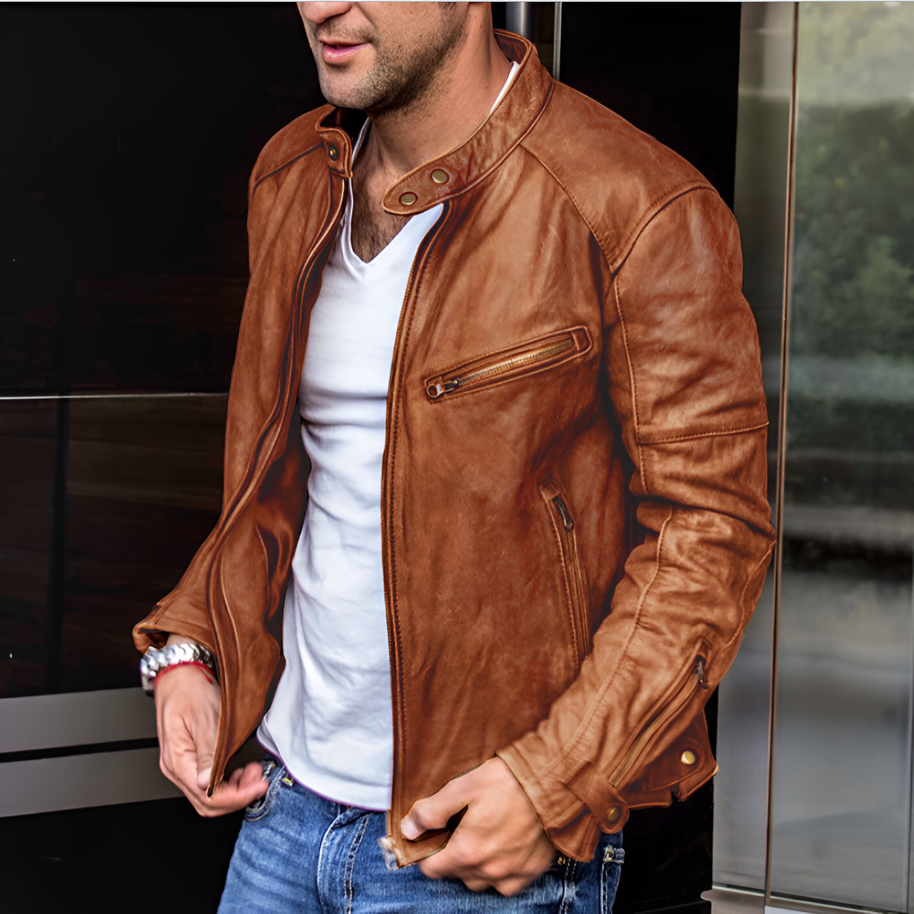 Max – Elegante und wasserdichte Lederjacke für Herren