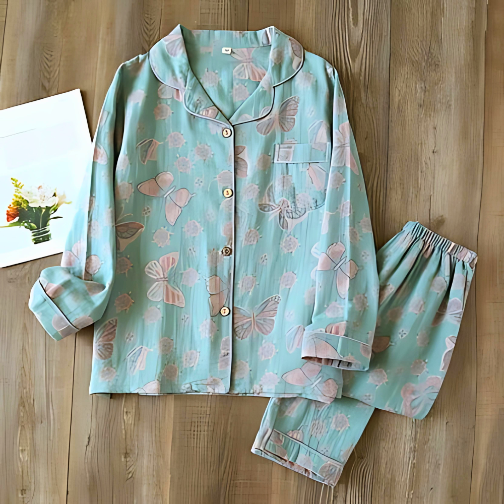 2-teilige Loungewear aus Baumwolle mit Schmetterlingsdruck