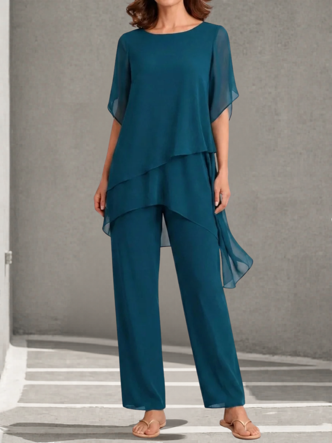 Damen Elegantes Zweiteiliges Palazzo-Set aus Chiffon