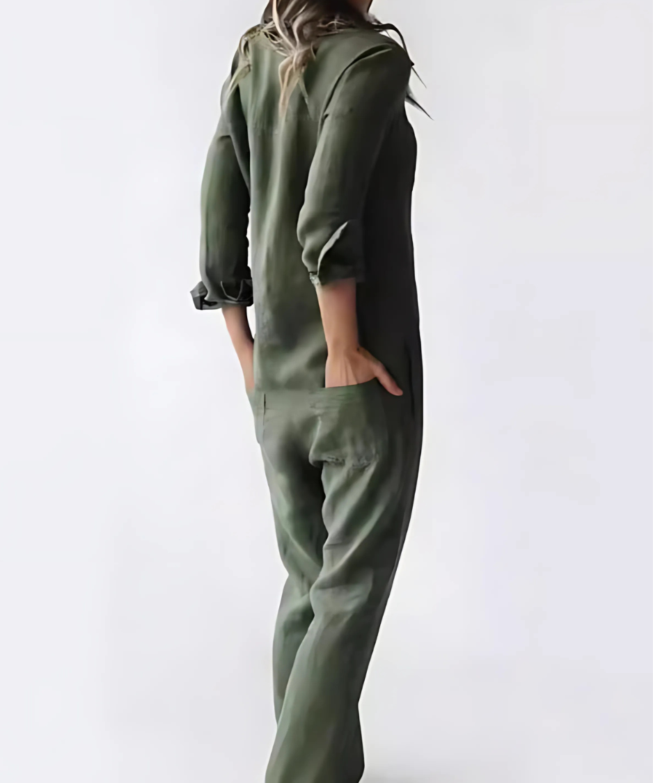 Damen-Jumpsuit aus Baumwoll-Leinen-Mix mit Vintage-Charme