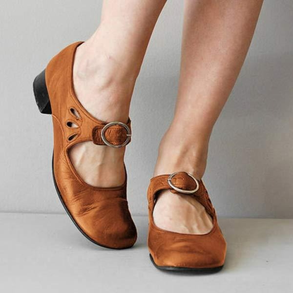 Elegante Leder Pumps mit niedrigem Blockabsatz