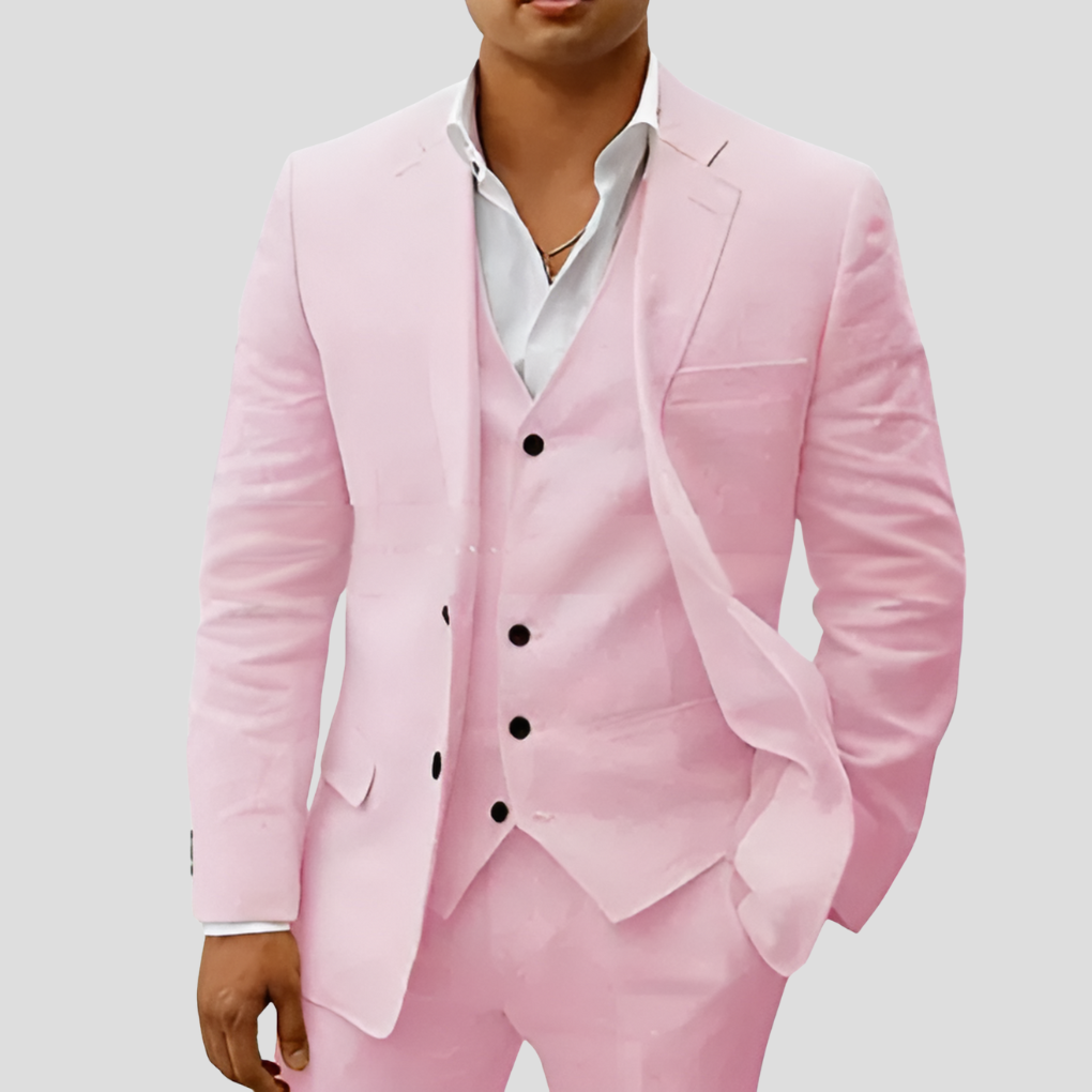 Dreiteiliges Leinenset für Herren: Blazer, Weste und Hose