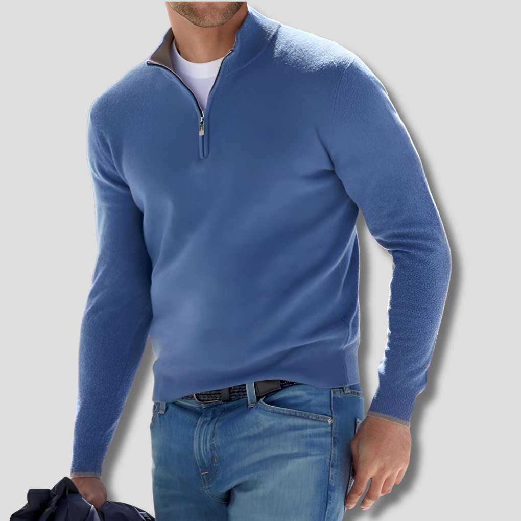 Herren-Strickpullover aus Baumwolle mit Reißverschlusskragen