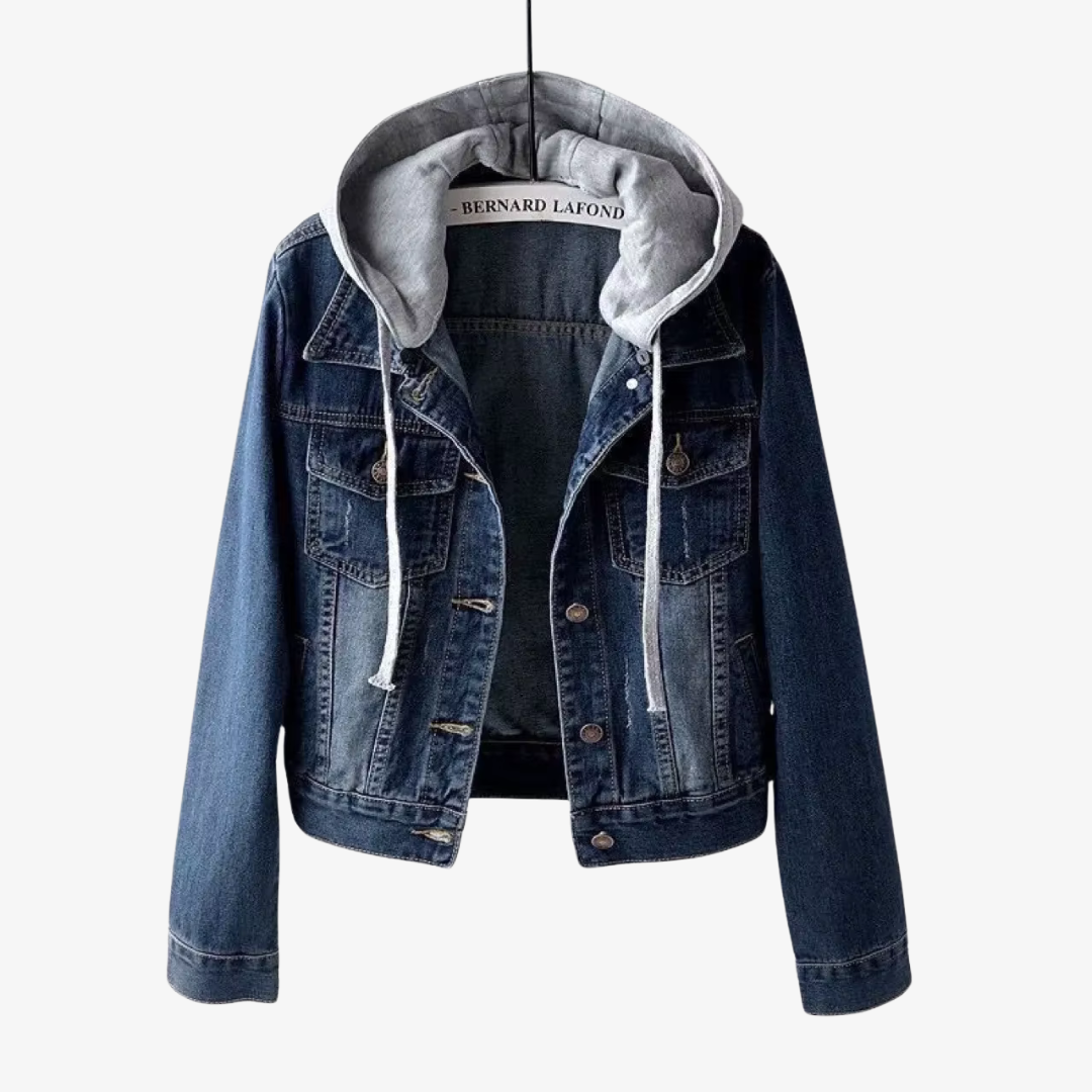 Stilvolle Damen-Jeansjacke mit abnehmbarer Kapuze