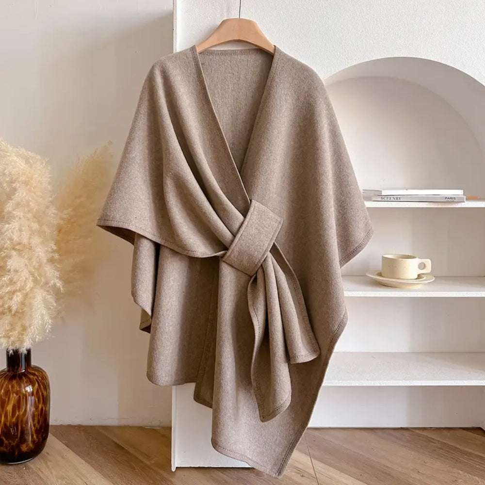 Eleganter Winddichter Poncho-Mantel mit Schalkragen