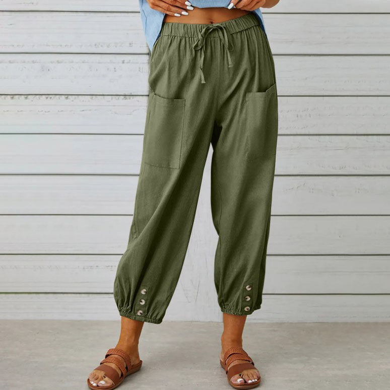 Damen Elegante Weite Hose aus Baumwolle und Leinen