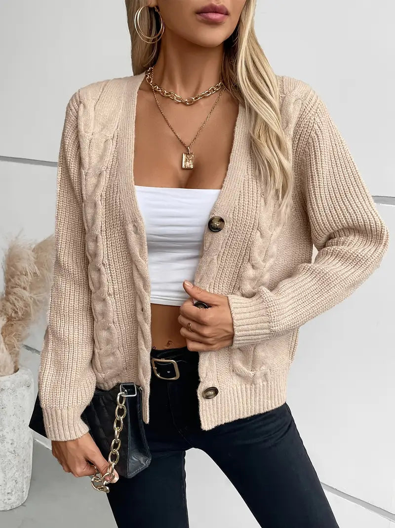 Strickjacke mit Zopfmuster im Vintage-Stil Button-up