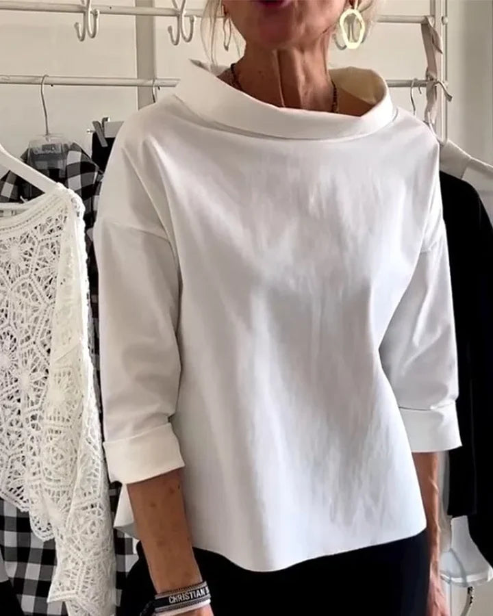 Casual Top mit breitem Revers und halbem Kragen