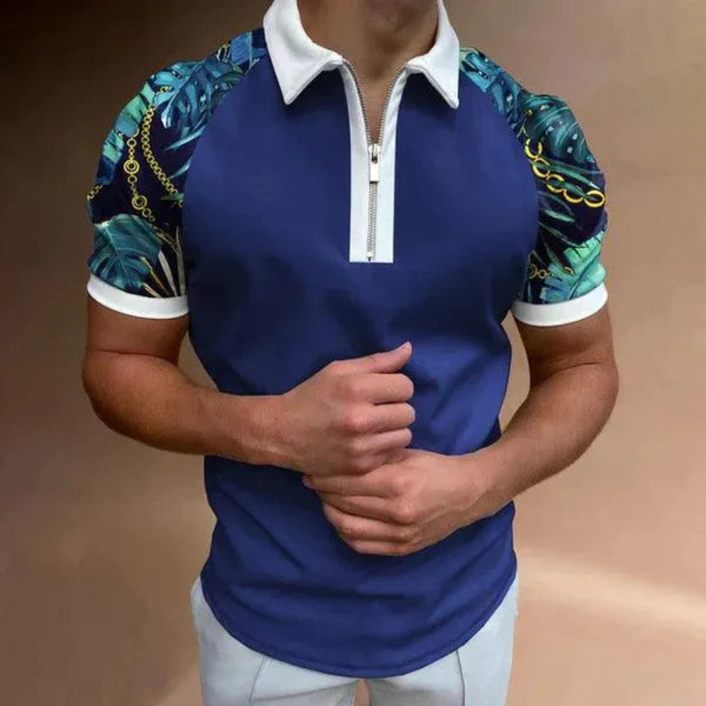 Herren-Poloshirt mit Retro-Streifen und Reißverschluss