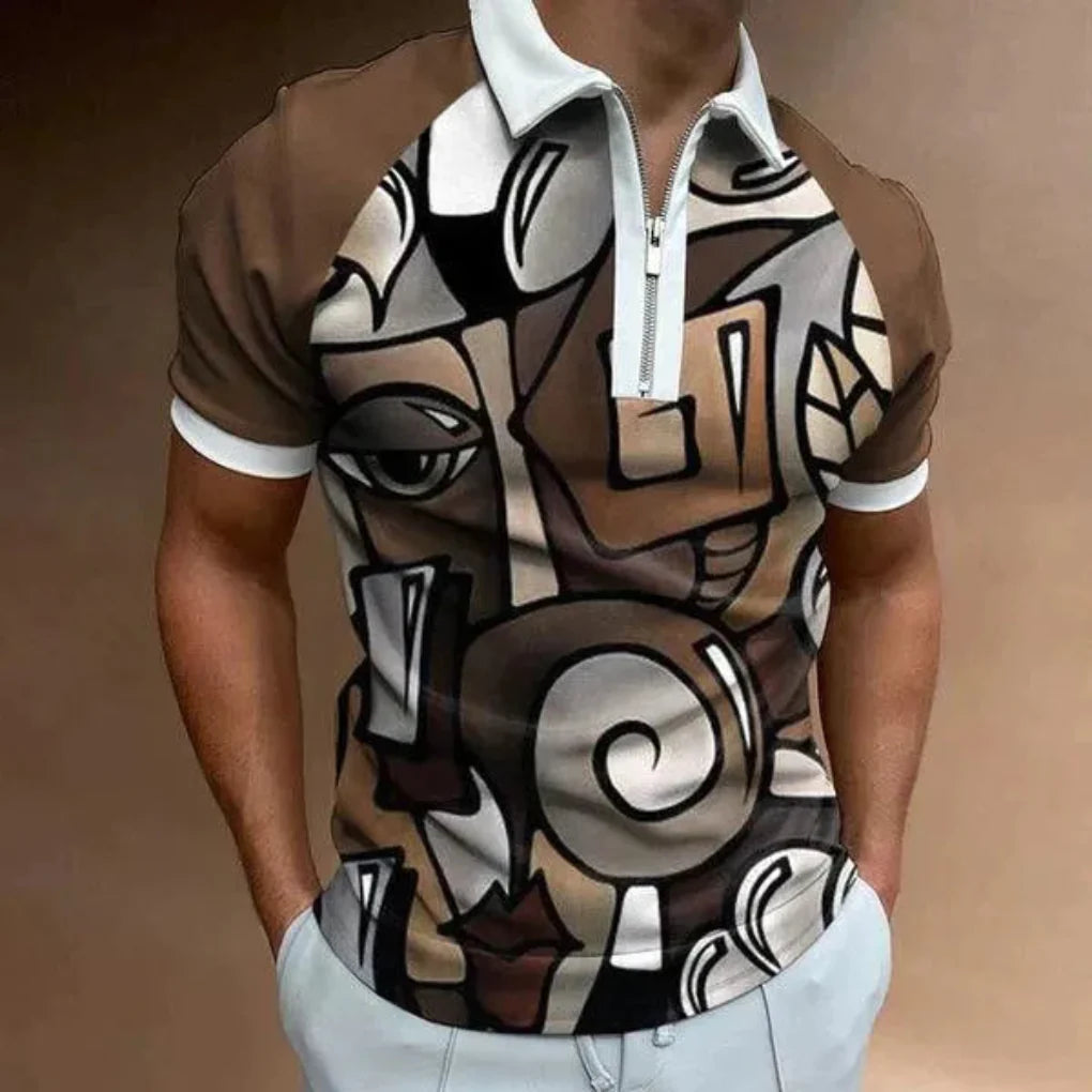 Herren-Poloshirt mit Retro-Streifen und Reißverschluss