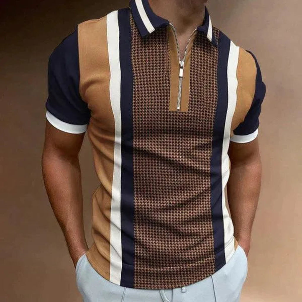 Herren-Poloshirt mit Retro-Streifen und Reißverschluss