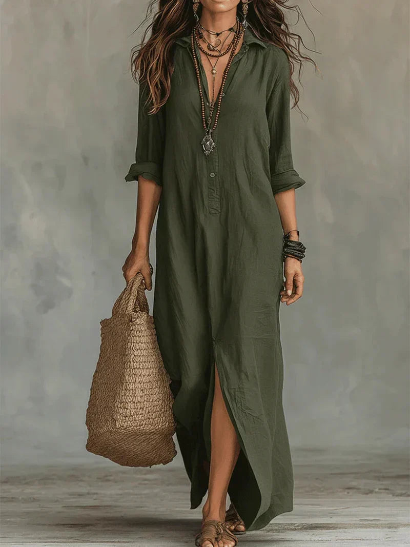 Damen Elegantes Weites Maxikleid mit Knöpfen