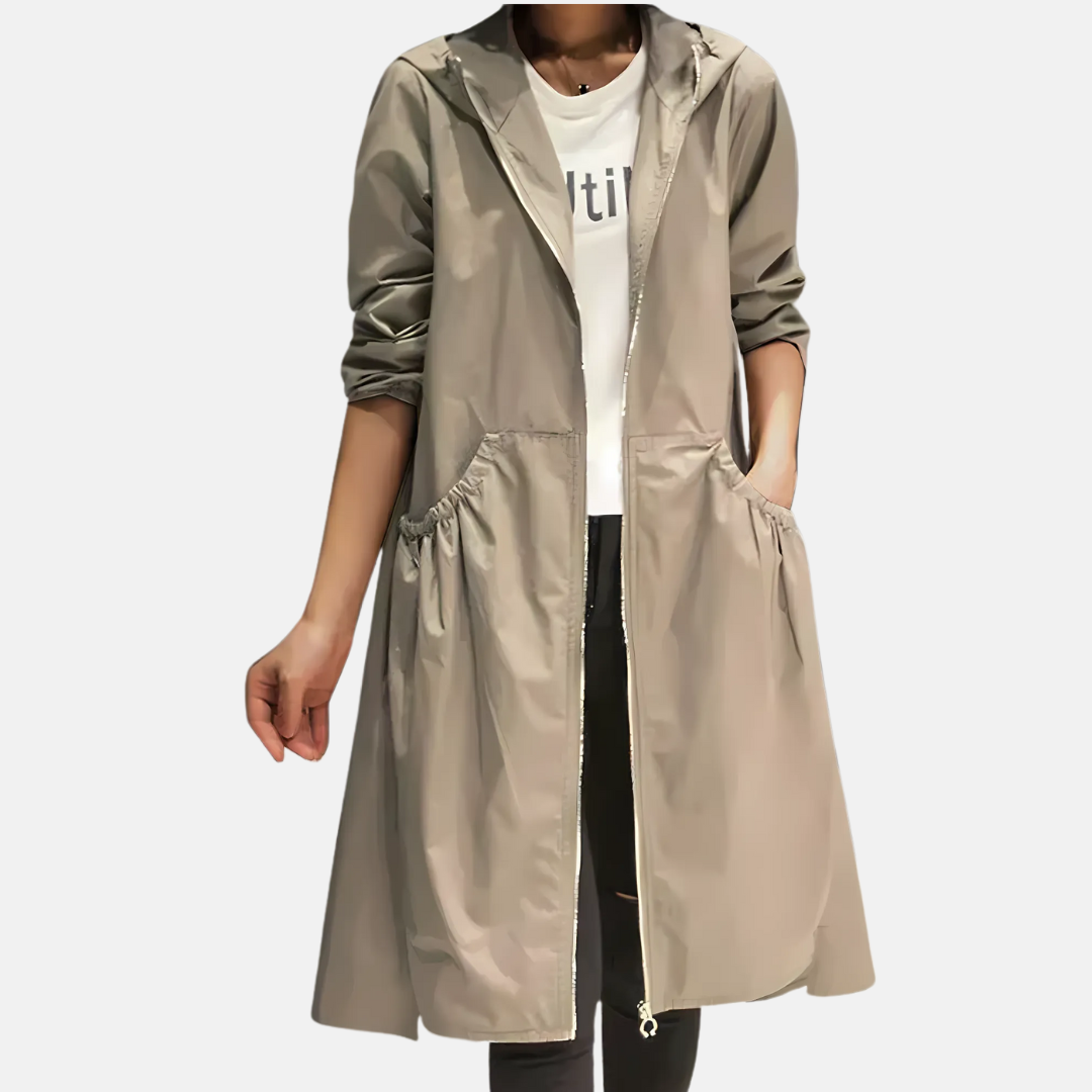 Wasserdichte knielange Kapuzenjacke für Damen