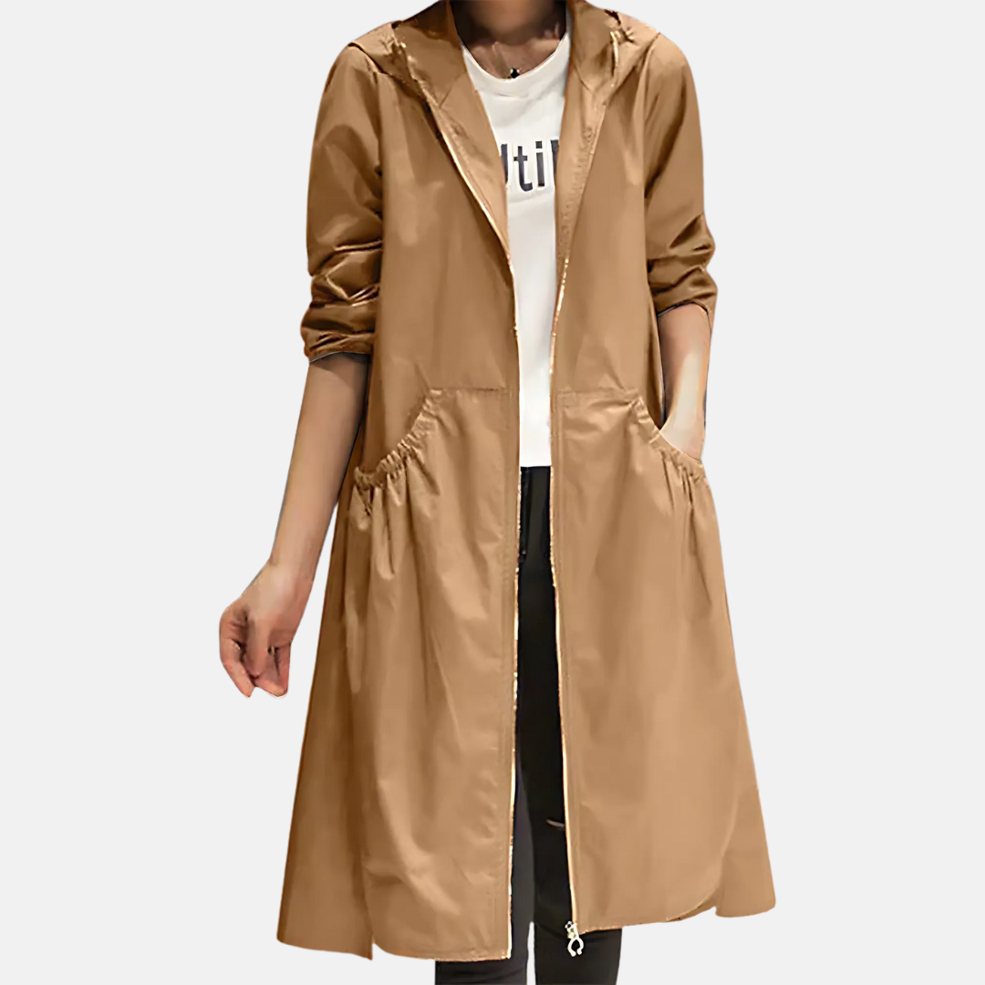 Wasserdichte knielange Kapuzenjacke für Damen