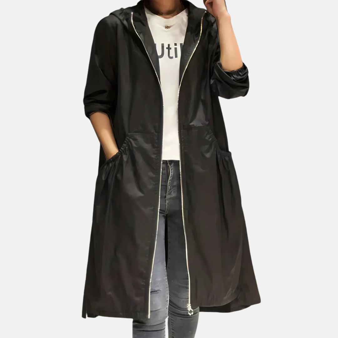 Wasserdichte knielange Kapuzenjacke für Damen