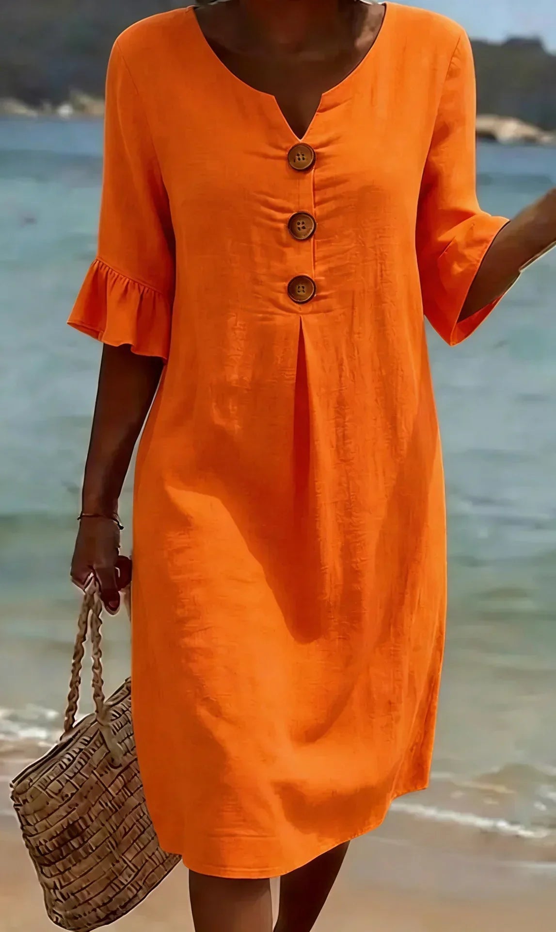 Damen Elegantes Strukturiertes Kleid mit Puffärmeln
