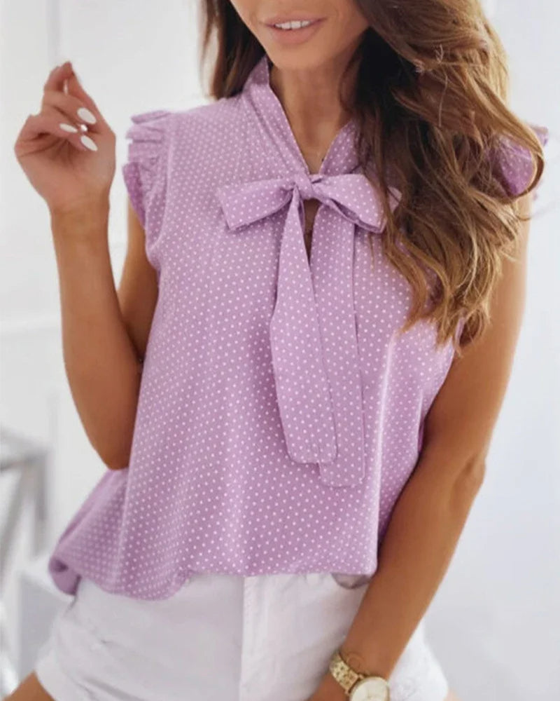 Ärmellose Bluse mit Rüschen und Schleifendetail